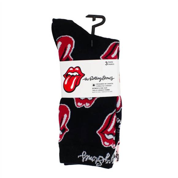NEW PERRI’S SOCKS women's the rolling stones assorted crew socks in black/white/ - Picture 3 of 3